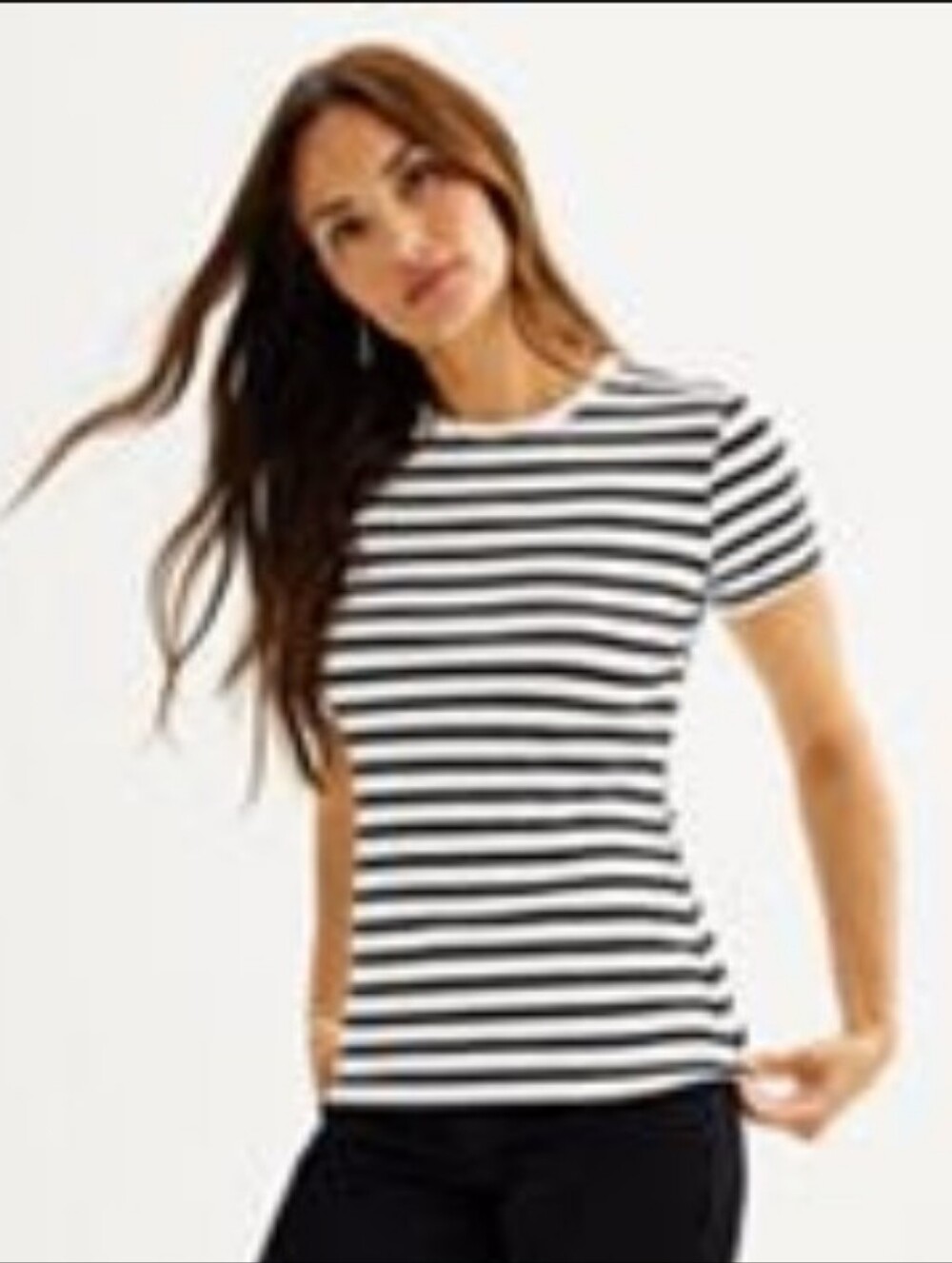 Plus Size Women’s Black & White Striped Short-Sleeve Ribbed Knit Tee